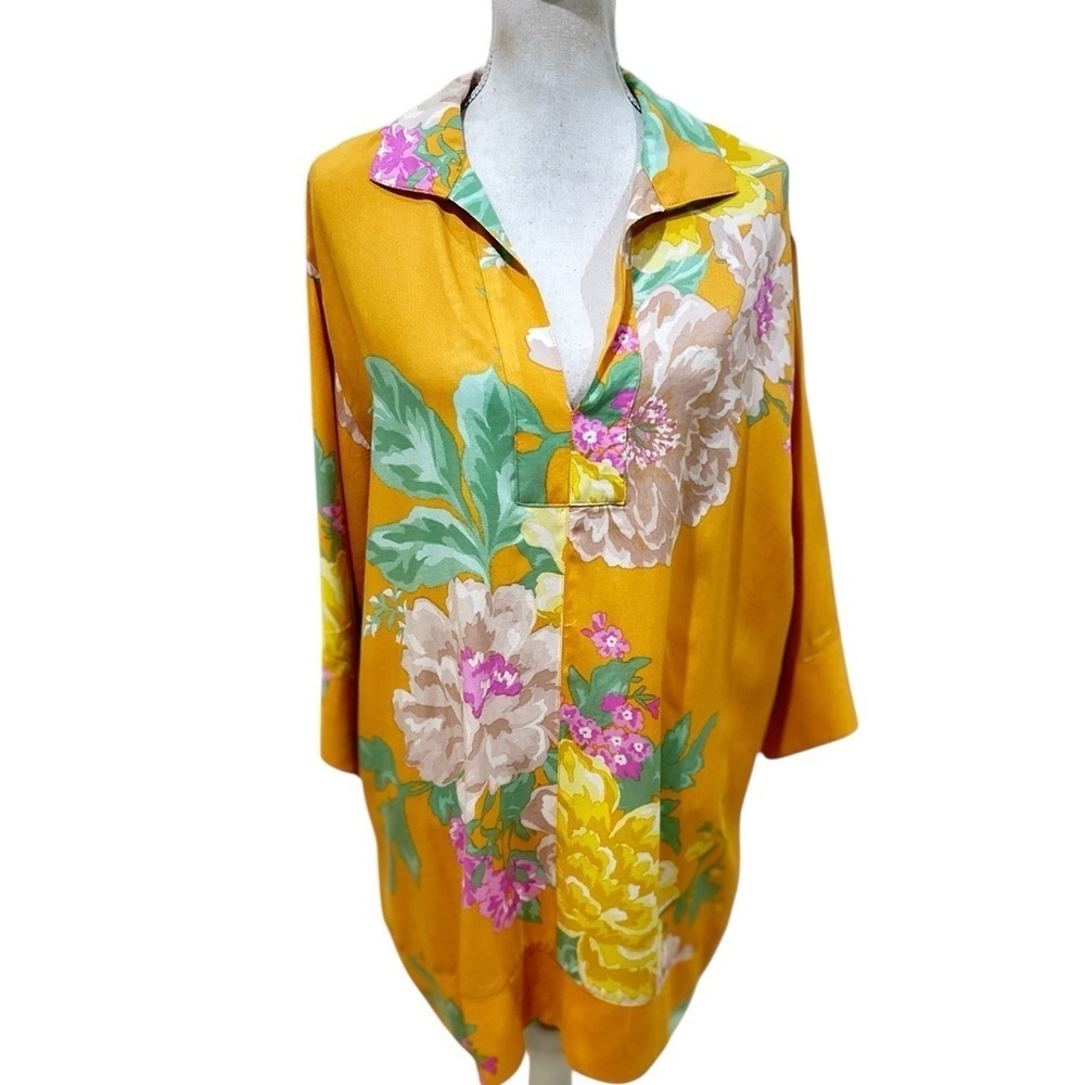 Z Supply marigold Yellow Floral Button Down Shirtdress fit small-large sz small